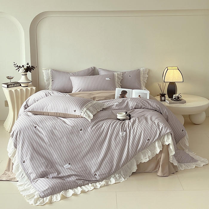 91家纺网 家纺一手货源 找家纺 梧桐树 2025新款全棉印花四件套系列-花边款 H06露斯-咖