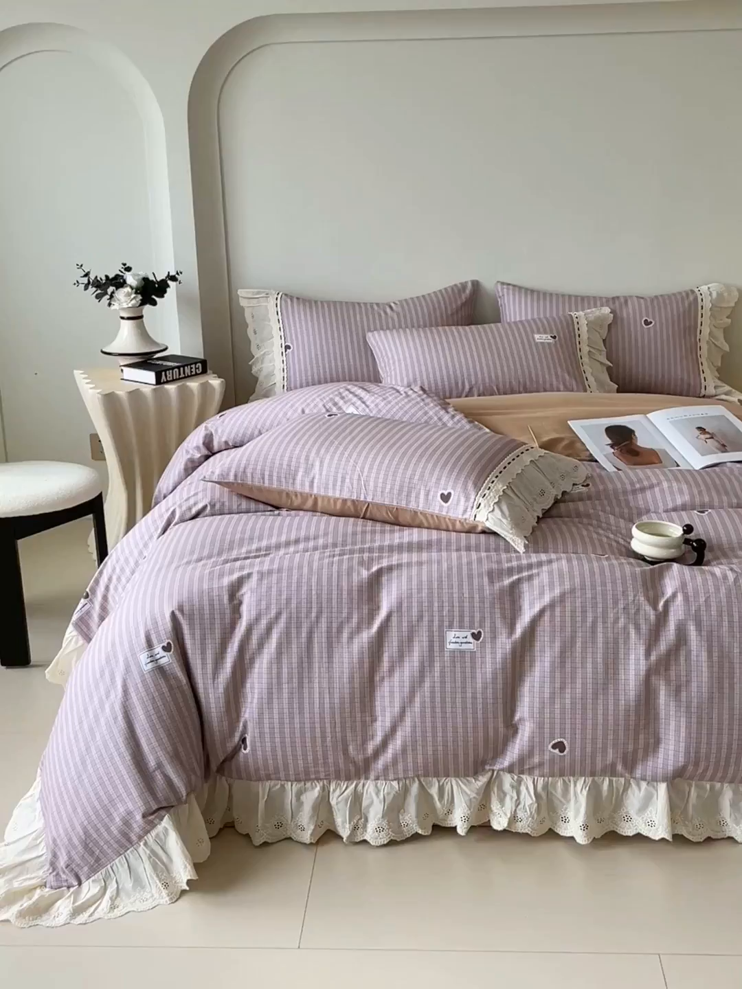 91家纺网 家纺一手货源 找家纺 梧桐树 2025新款全棉印花四件套系列-花边款 H06露斯-咖