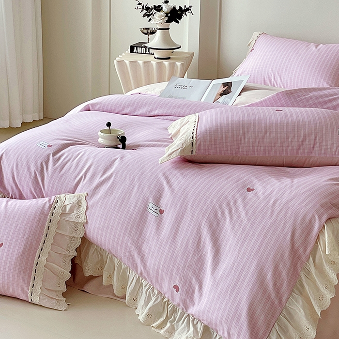 91家纺网 家纺一手货源 找家纺 梧桐树 2025新款全棉印花四件套系列-花边款 H07露斯-粉