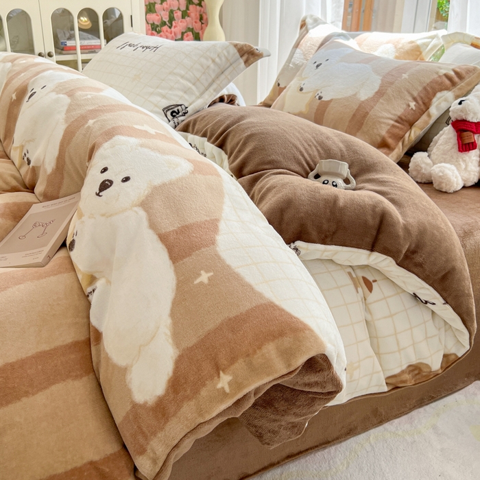 妖妖家纺 2025新款高克重200克牛奶绒印花四件套 汪星软绒窝