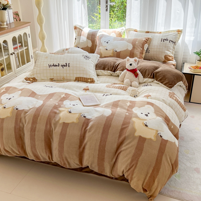 91家纺网 家纺一手货源 找家纺 妖妖家纺 2025新款高克重200克牛奶绒印花四件套 汪星软绒窝