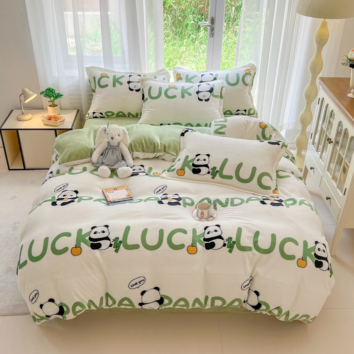 91家纺网 家纺一手货源 找家纺 妖妖家纺 2025新款高克重200克牛奶绒印花四件套 幸运国宝