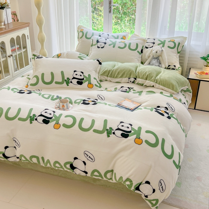 91家纺网 家纺一手货源 找家纺 妖妖家纺 2025新款高克重200克牛奶绒印花四件套 幸运国宝