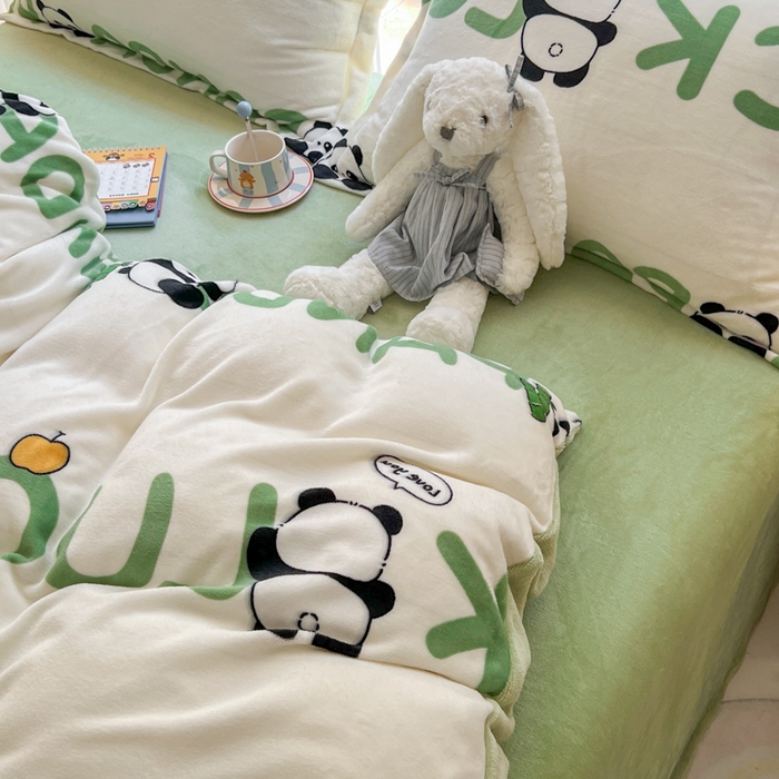 91家纺网 家纺一手货源 找家纺 妖妖家纺 2025新款高克重200克牛奶绒印花四件套 幸运国宝