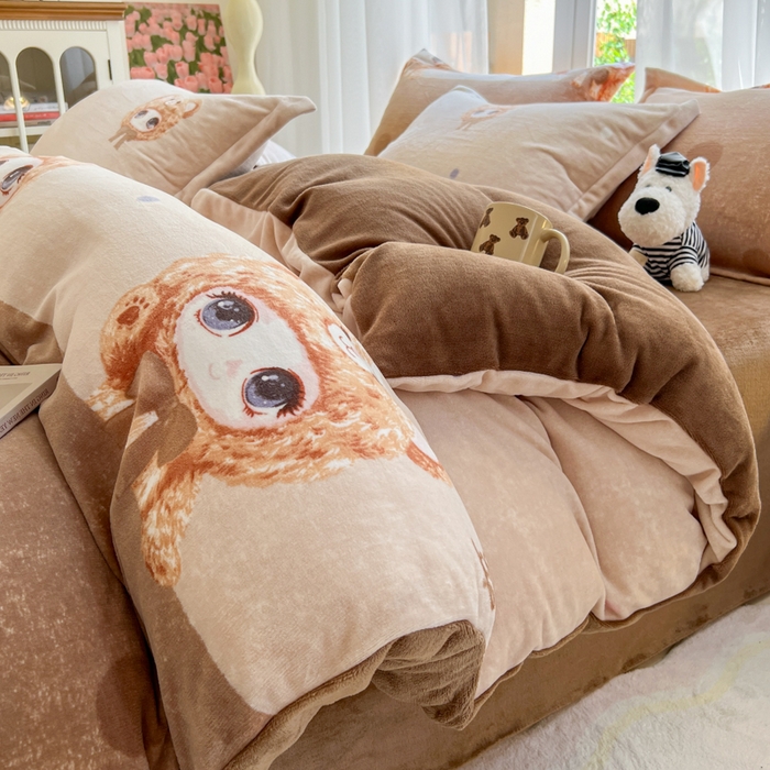 妖妖家纺 2025新款高克重200克牛奶绒印花四件套 元气萌宝