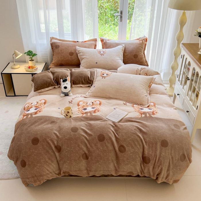 91家纺网 家纺一手货源 找家纺 妖妖家纺 2025新款高克重200克牛奶绒印花四件套 元气萌宝