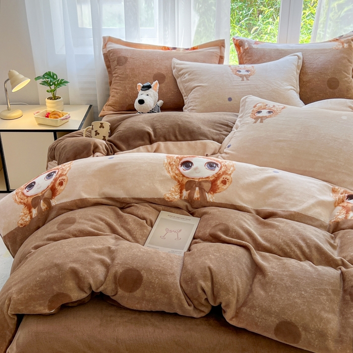 91家纺网 家纺一手货源 找家纺 妖妖家纺 2025新款高克重200克牛奶绒印花四件套 元气萌宝