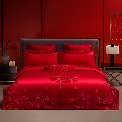 91家纺网 家纺一手货源 找家纺 （总）宏羽纺家纺 2025新款高支高密全棉提花新中式婚庆多件套