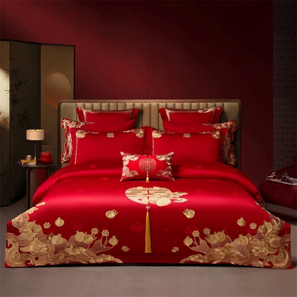 91家纺网 家纺一手货源 找家纺 （总）宏羽纺家纺 2025新款高支高密全棉提花新中式婚庆多件套
