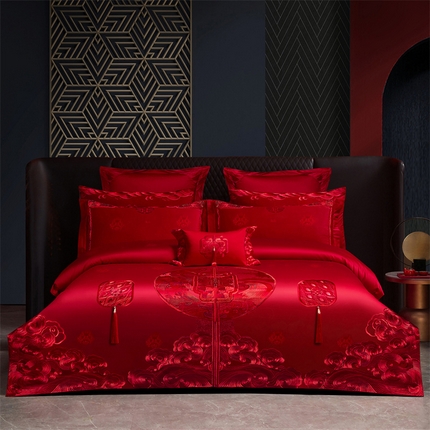 91家纺网 家纺一手货源 找家纺 （总）宏羽纺家纺 2025新款高支高密全棉提花新中式婚庆多件套