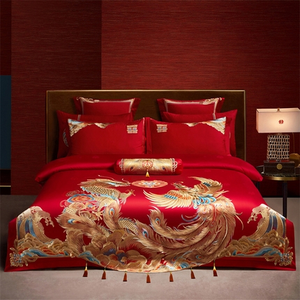 91家纺网 家纺一手货源 找家纺 （总）宏羽纺家纺 2025新款高支高密全棉提花新中式婚庆多件套