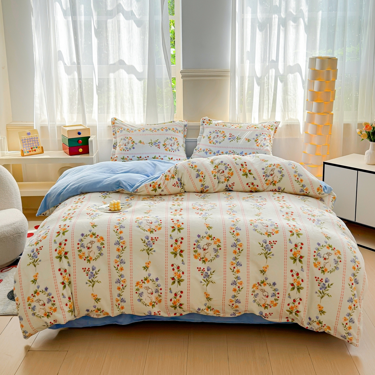 91家纺网 家纺一手货源 找家纺 绒裕家纺 2025秋冬新款230克8.5斤金貂绒牛奶绒四件套床单被套直播热款四件套 铃兰花语