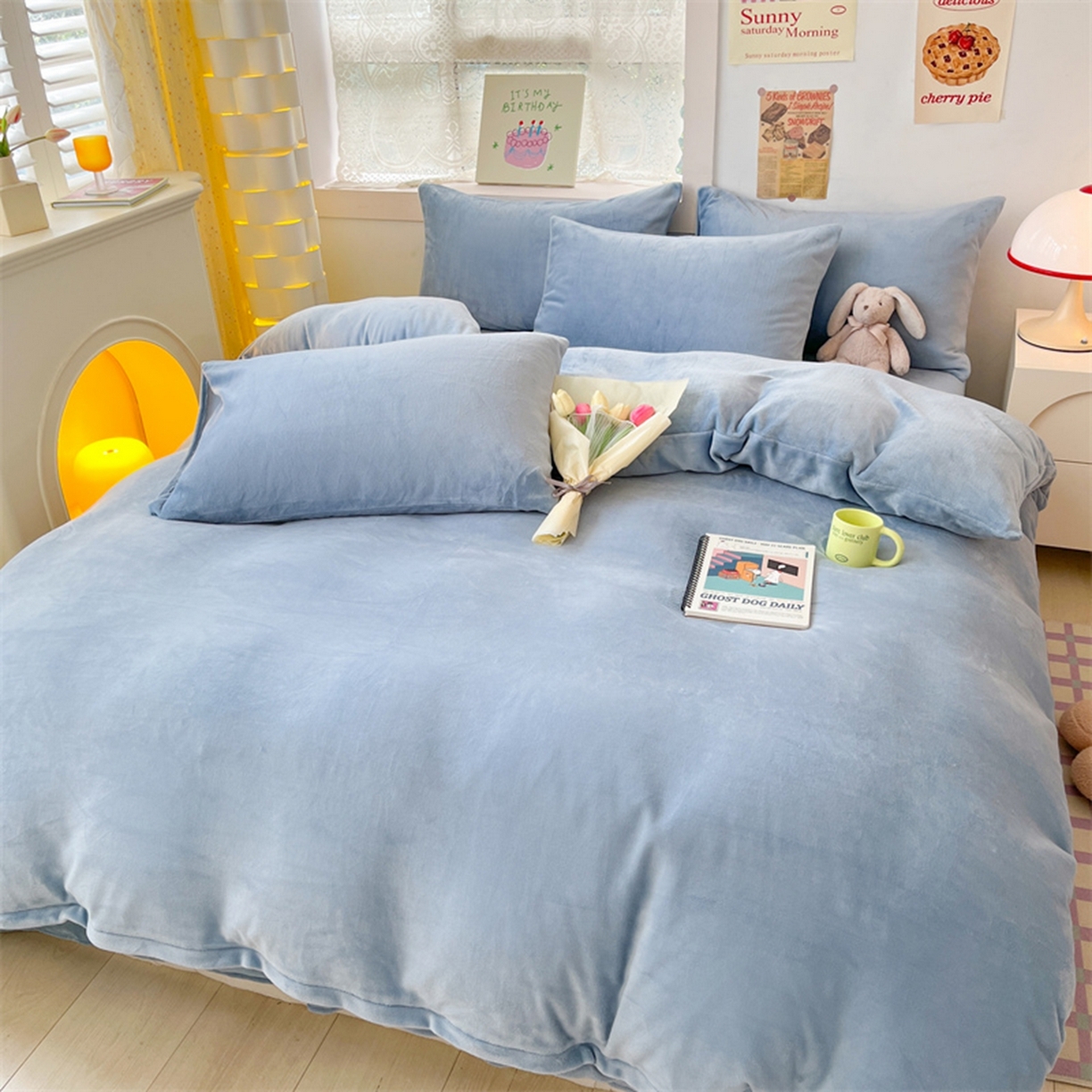 91家纺网 家纺一手货源 找家纺 绒裕家纺 2025秋冬新款230克8.5斤金貂绒牛奶绒四件套床单被套直播热款四件套 奶蓝