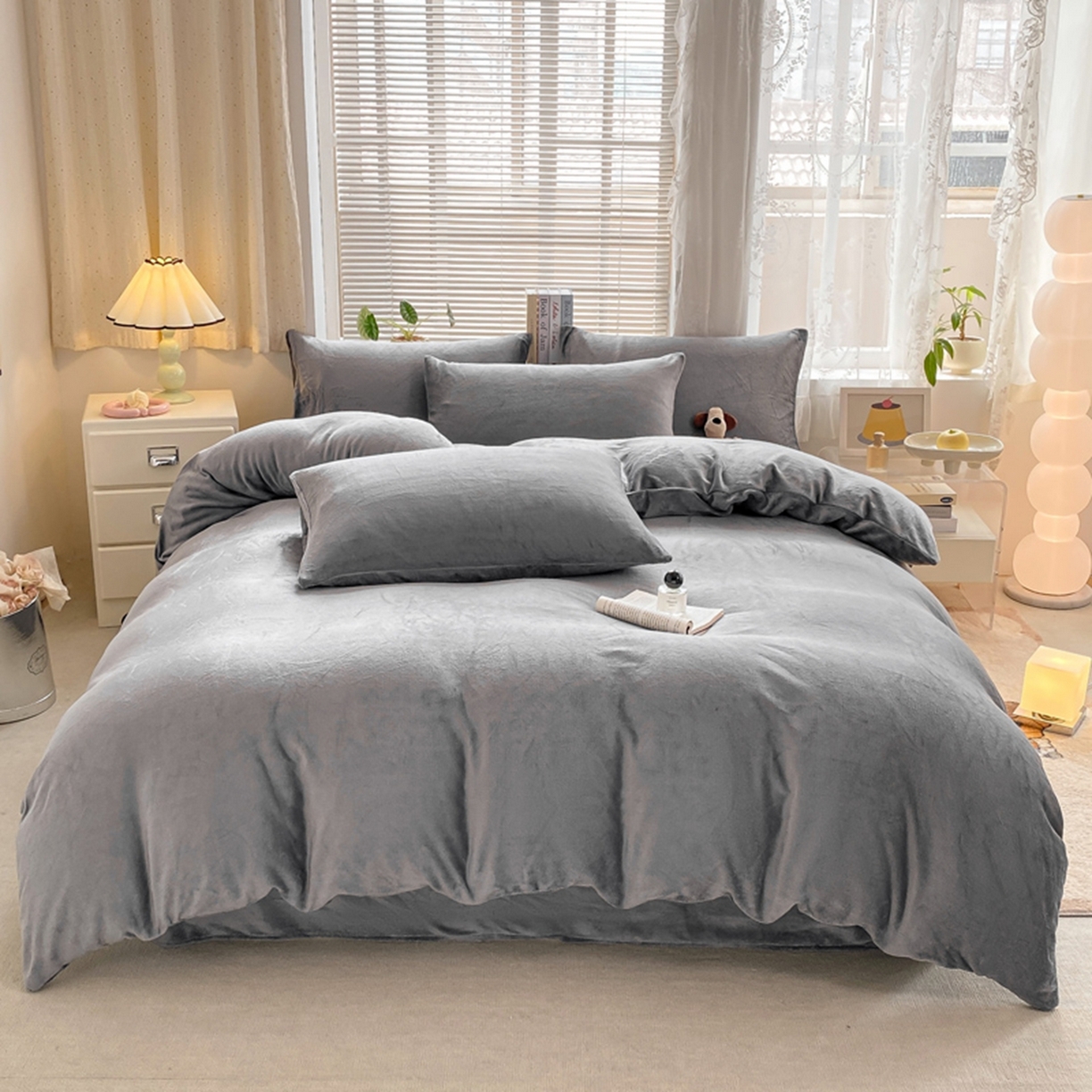 91家纺网 家纺一手货源 找家纺 绒裕家纺 2025秋冬新款230克8.5斤金貂绒牛奶绒四件套床单被套直播热款四件套 绅士灰