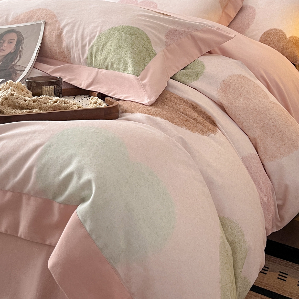 91家纺网 家纺一手货源 找家纺 慕晨 2025新款全棉纯棉磨毛轻奢数码印花直播热款四件套 爱你