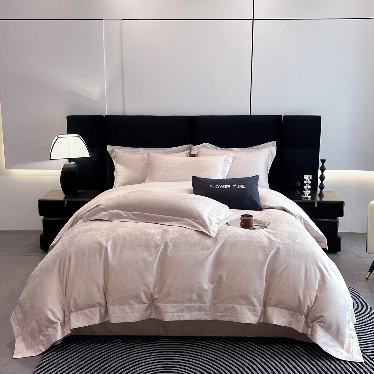 91家纺网 家纺一手货源 找家纺 （总）花时间 2025新款A类长绒棉全棉纯棉宽边提花四件套-赫本