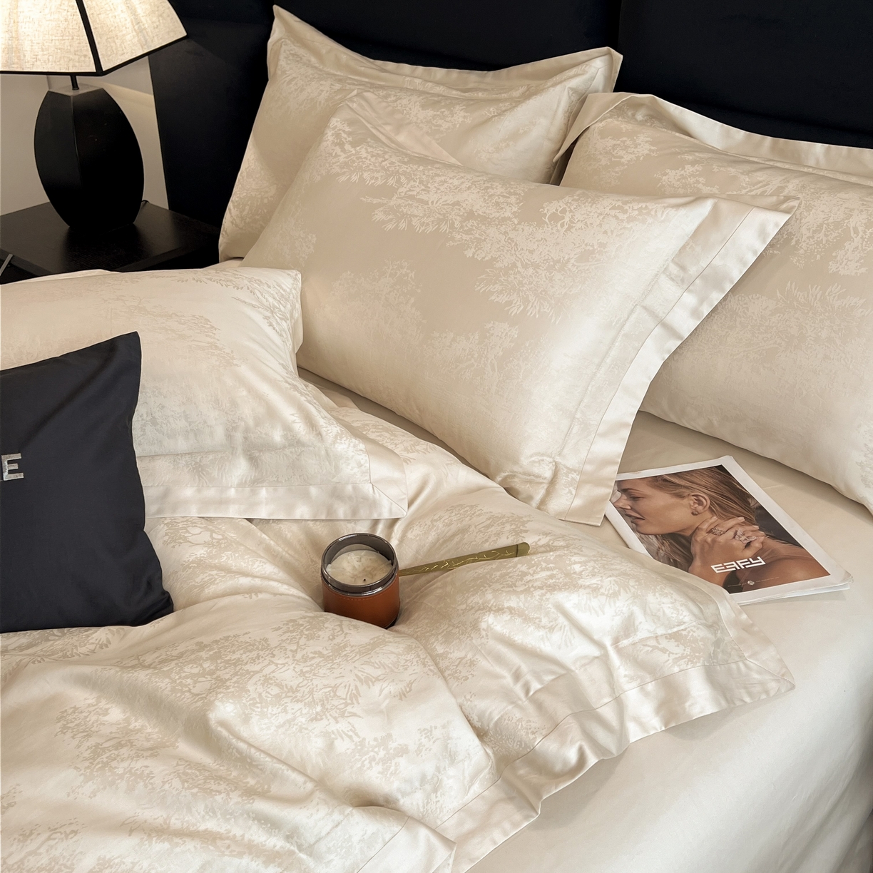 91家纺网 家纺一手货源 找家纺 花时间 2025新款A类长绒棉全棉纯棉宽边提花四件套-赫本 赫本-香槟