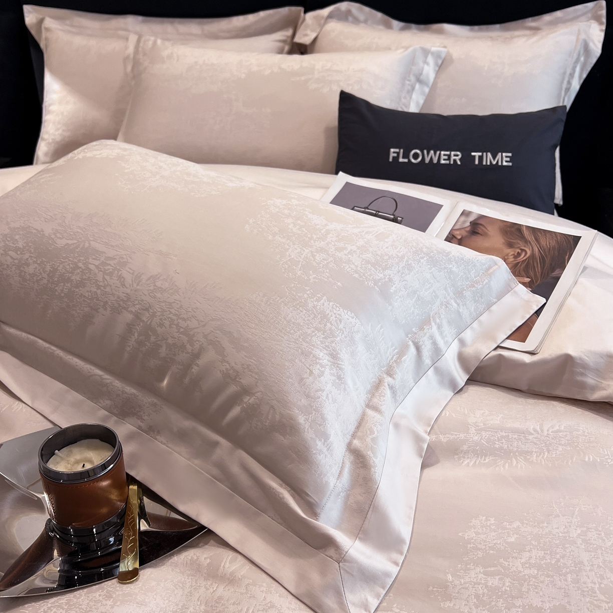 91家纺网 家纺一手货源 找家纺 （总）花时间 2025新款A类长绒棉全棉纯棉宽边提花四件套-赫本