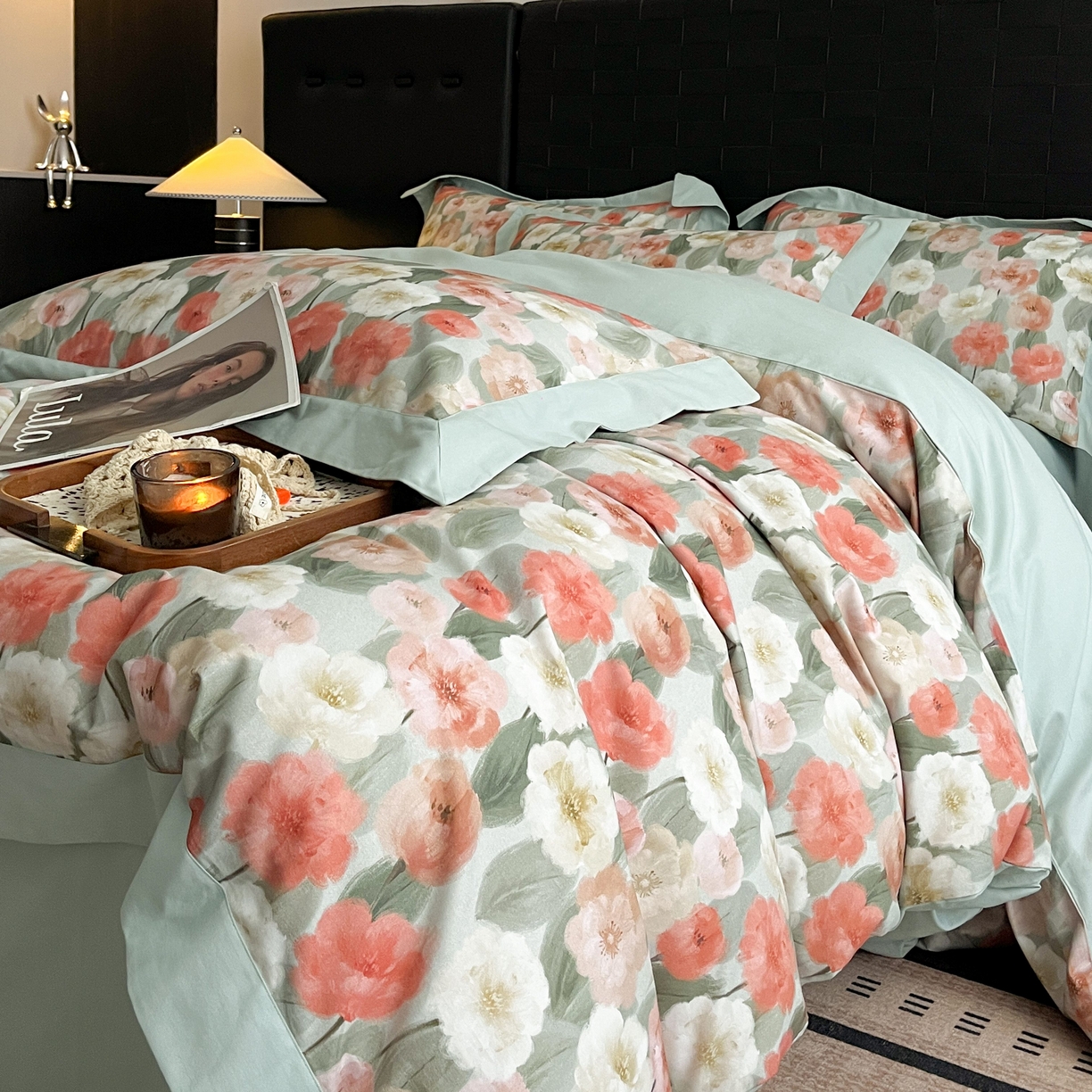 91家纺网 家纺一手货源 找家纺 慕晨 2025新款全棉纯棉磨毛轻奢数码印花直播热款四件套 朵唯