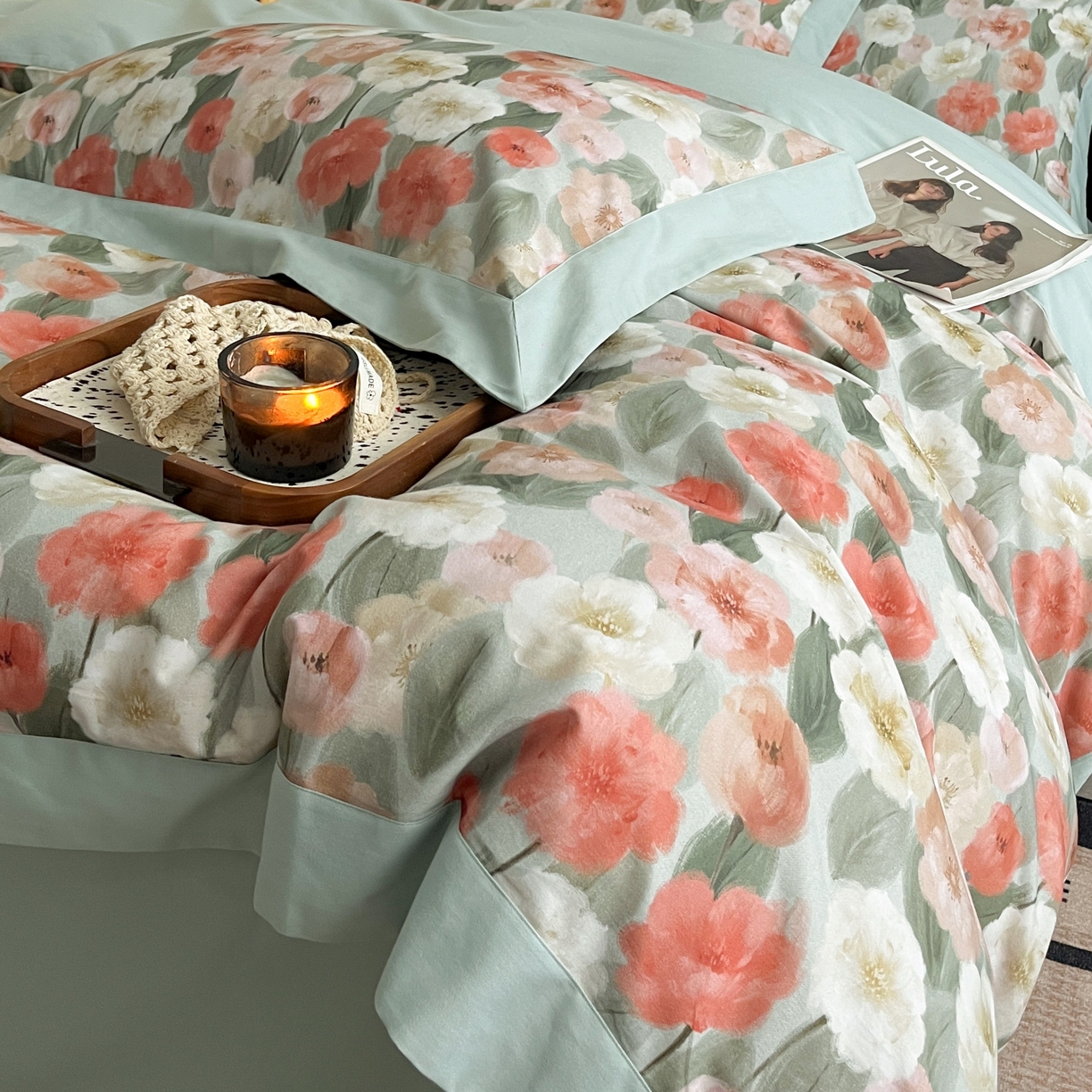 91家纺网 家纺一手货源 找家纺 慕晨 2025新款全棉纯棉磨毛轻奢数码印花直播热款四件套 朵唯