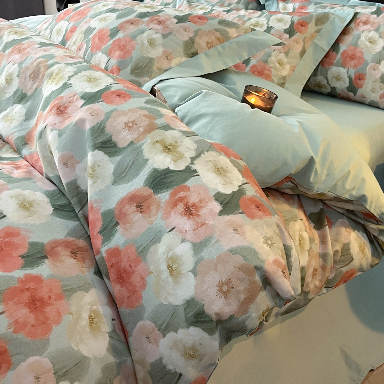 91家纺网 家纺一手货源 找家纺 慕晨 2025新款全棉纯棉磨毛轻奢数码印花直播热款四件套 朵唯