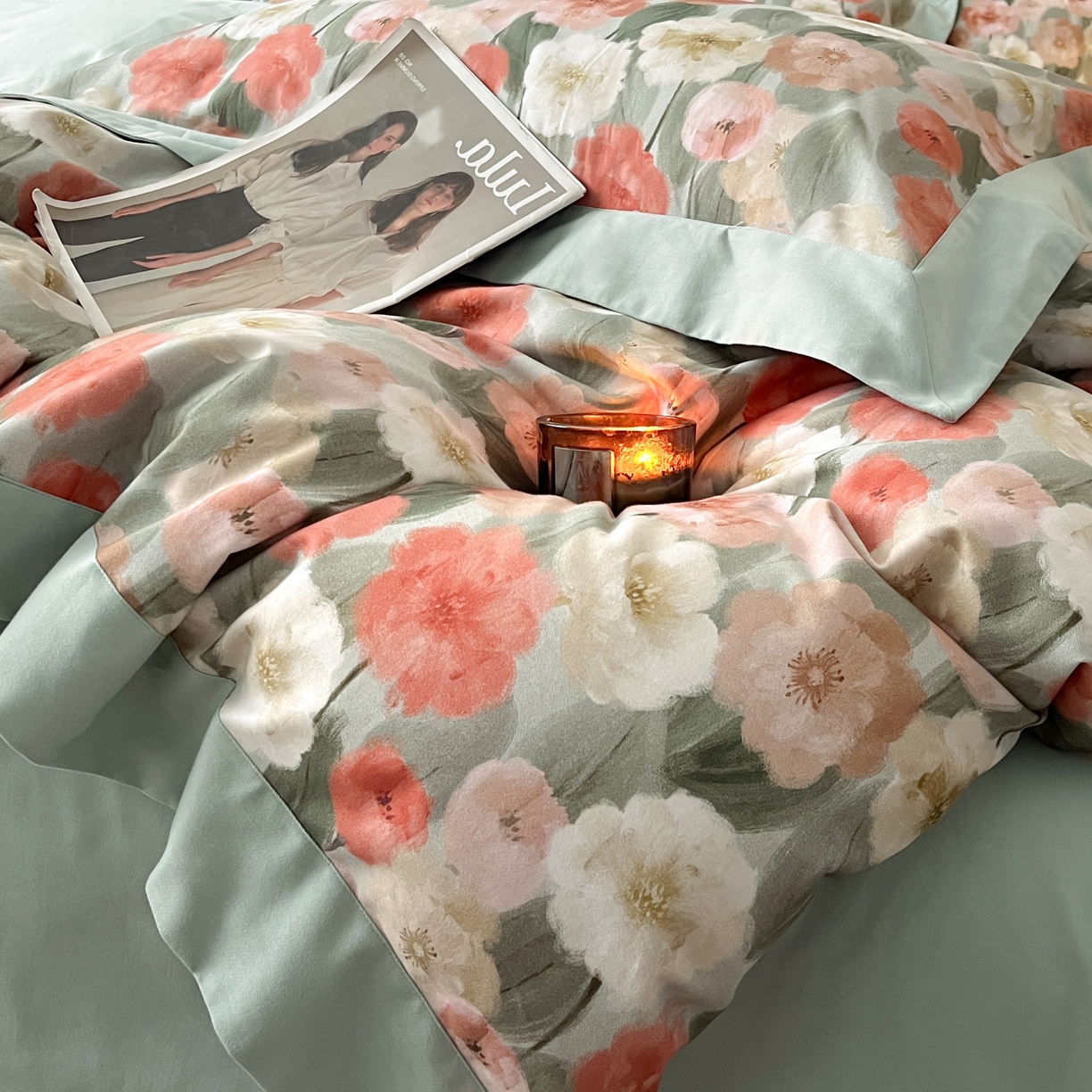 91家纺网 家纺一手货源 找家纺 慕晨 2025新款全棉纯棉磨毛轻奢数码印花直播热款四件套 朵唯