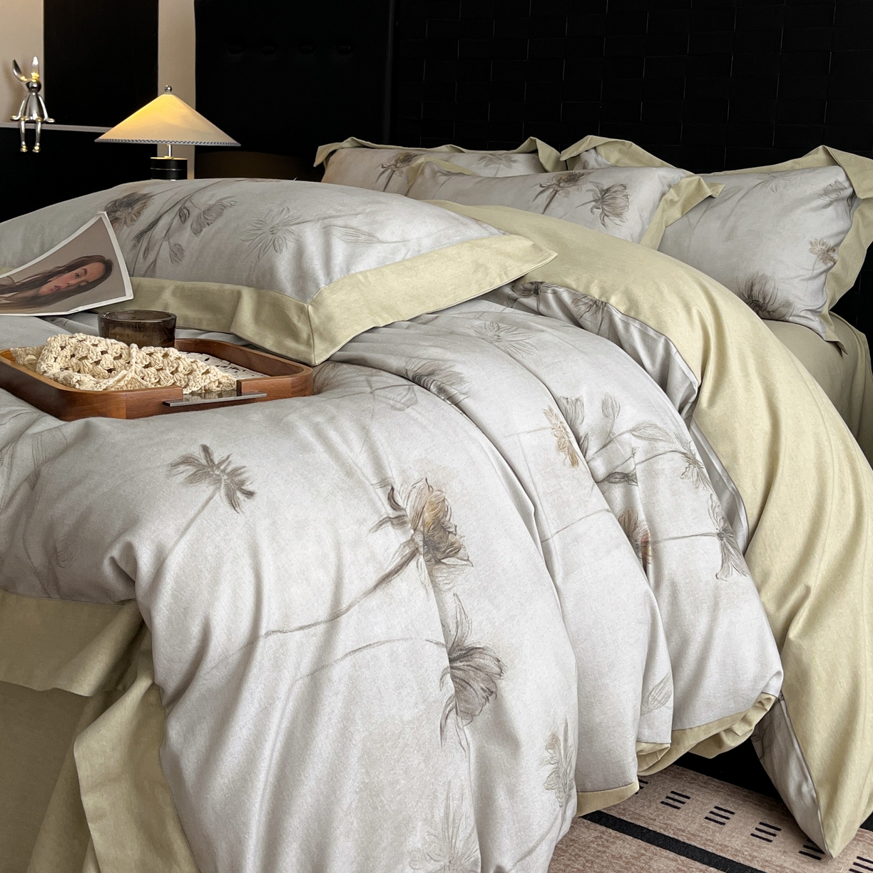 91家纺网 家纺一手货源 找家纺 慕晨 2025新款全棉纯棉磨毛轻奢数码印花直播热款四件套 婚秋集