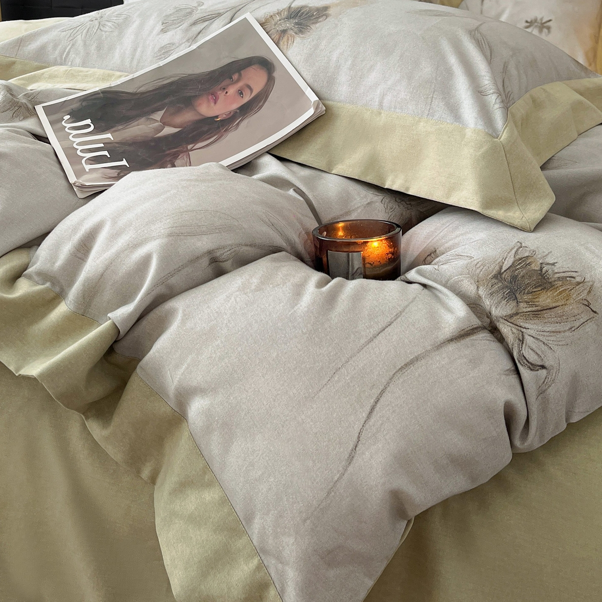 91家纺网 家纺一手货源 找家纺 慕晨 2025新款全棉纯棉磨毛轻奢数码印花直播热款四件套 婚秋集