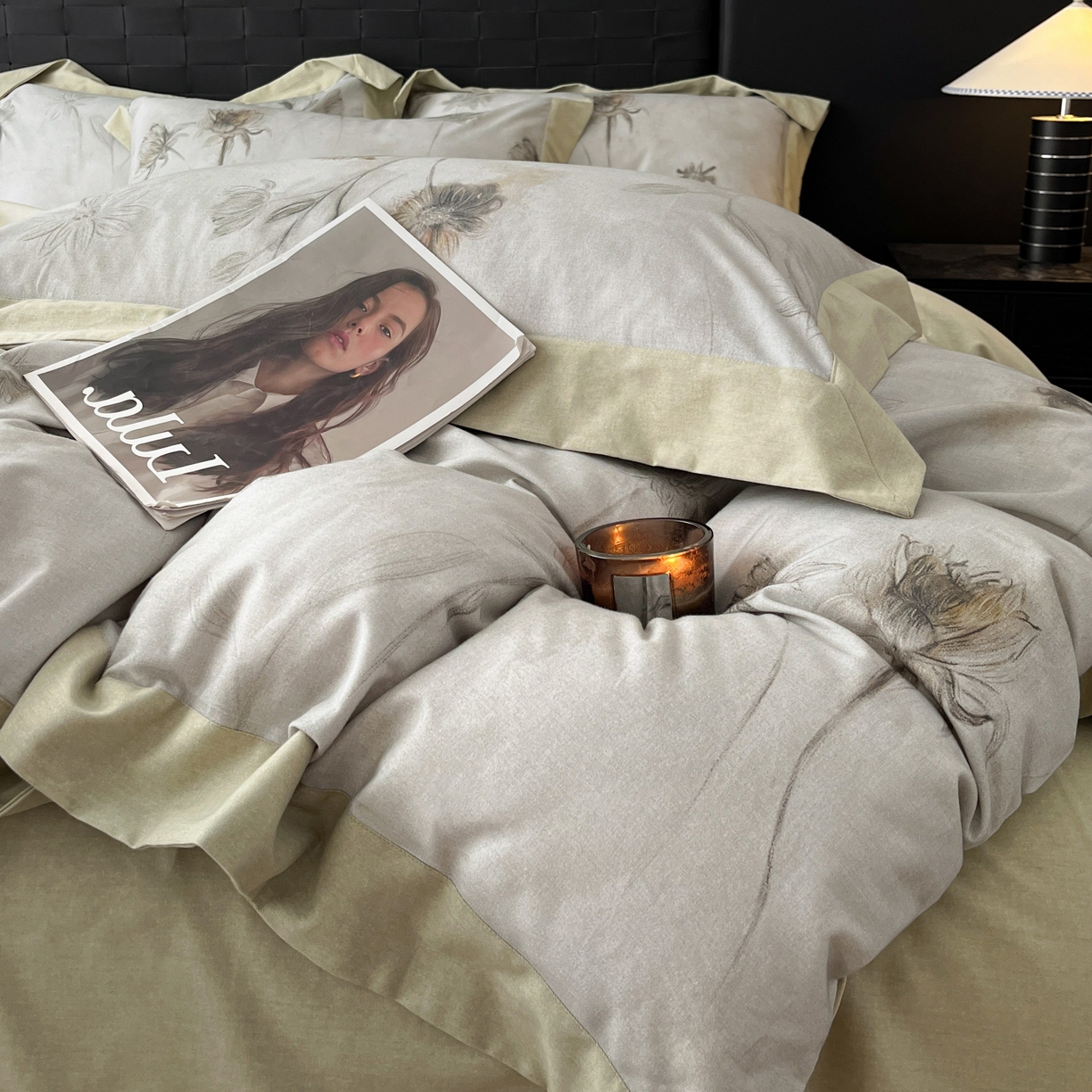 91家纺网 家纺一手货源 找家纺 慕晨 2025新款全棉纯棉磨毛轻奢数码印花直播热款四件套 婚秋集