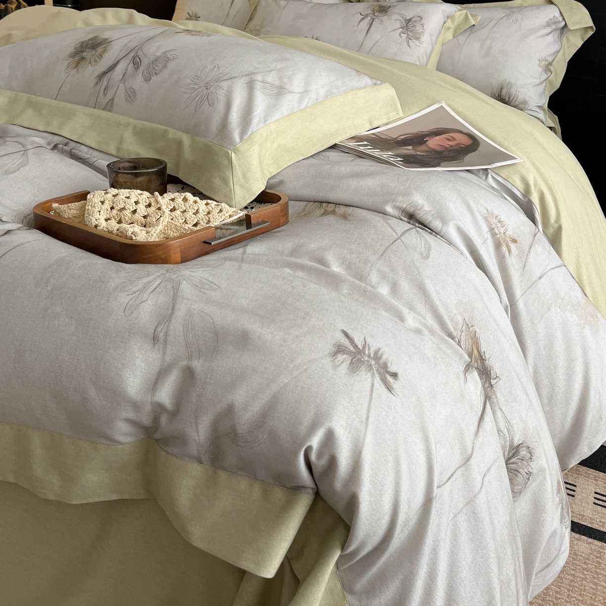 91家纺网 家纺一手货源 找家纺 慕晨 2025新款全棉纯棉磨毛轻奢数码印花直播热款四件套 婚秋集