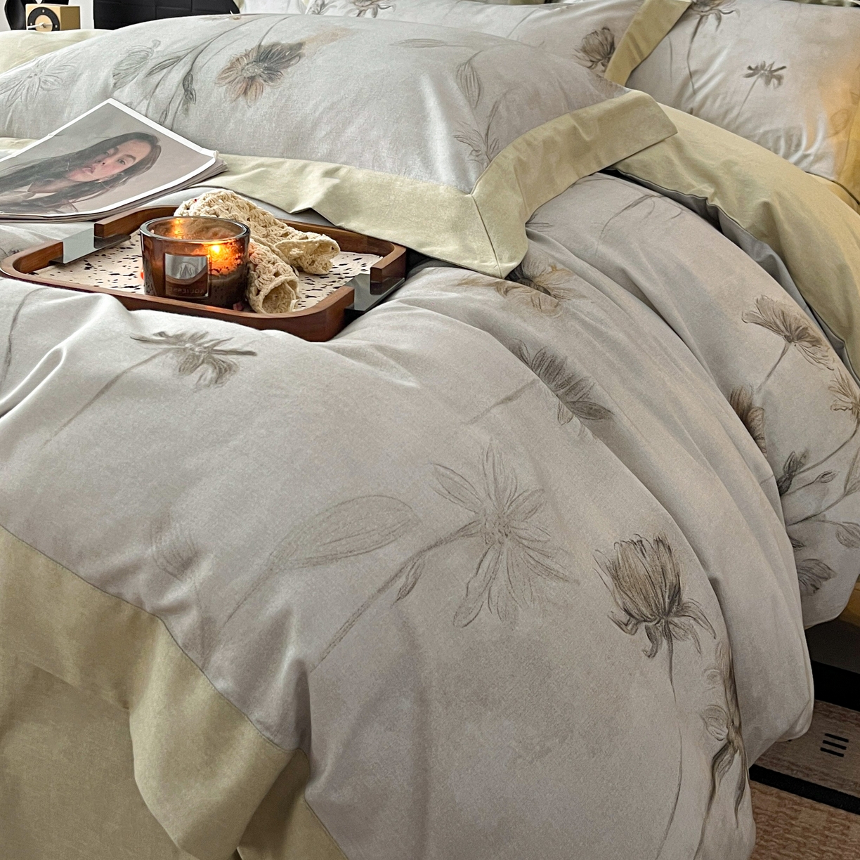 91家纺网 家纺一手货源 找家纺 慕晨 2025新款全棉纯棉磨毛轻奢数码印花直播热款四件套 婚秋集