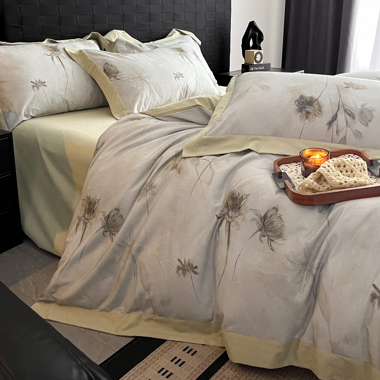 91家纺网 家纺一手货源 找家纺 慕晨 2025新款全棉纯棉磨毛轻奢数码印花直播热款四件套 婚秋集