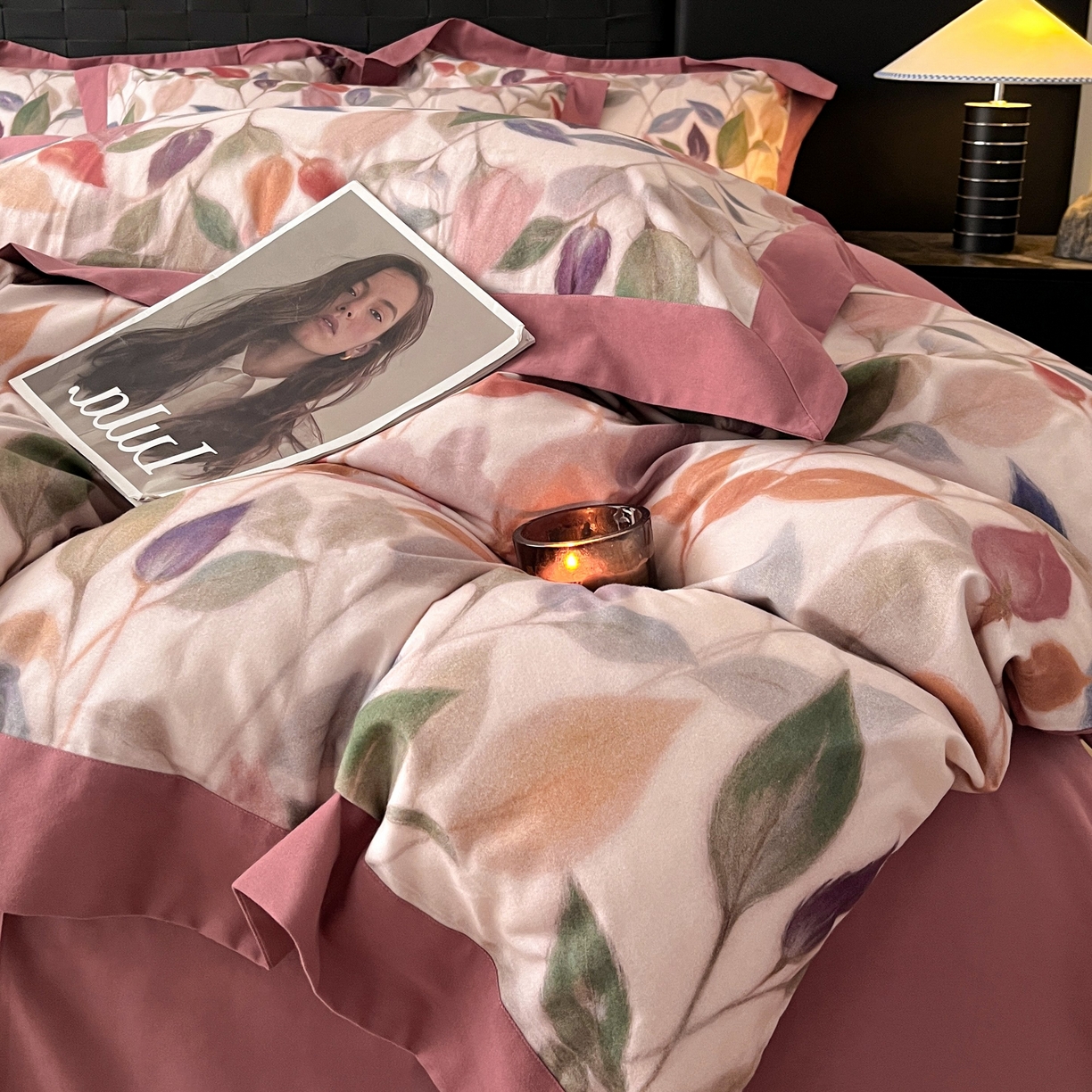 91家纺网 家纺一手货源 找家纺 慕晨 2025新款全棉纯棉磨毛轻奢数码印花直播热款四件套 景秋