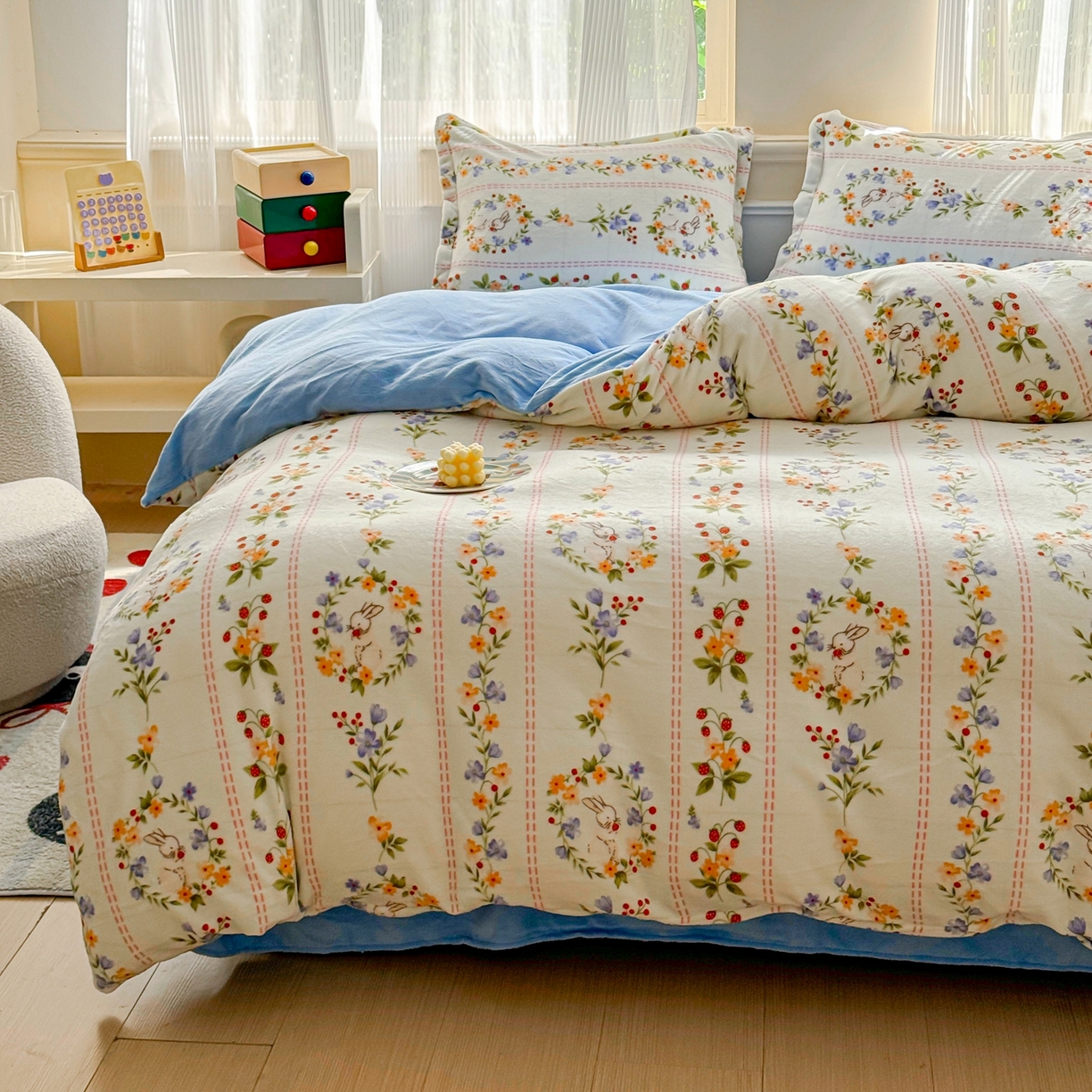 91家纺网 家纺一手货源 找家纺 绒裕家纺 2025秋冬新款230克8.5斤金貂绒牛奶绒四件套床单被套直播热款四件套 铃兰花语