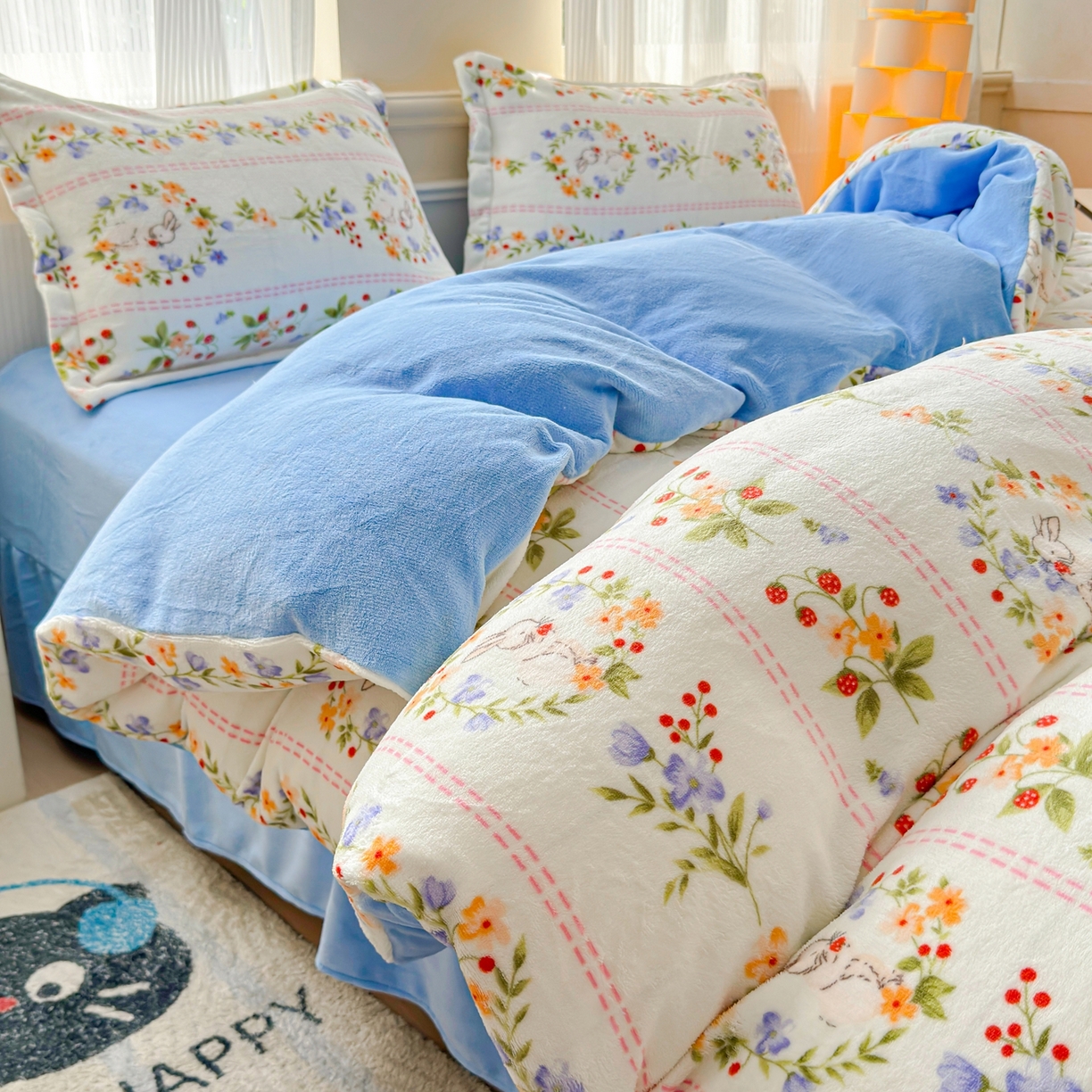 91家纺网 家纺一手货源 找家纺 绒裕家纺 2025秋冬新款230克8.5斤金貂绒牛奶绒四件套床单被套直播热款四件套 铃兰花语