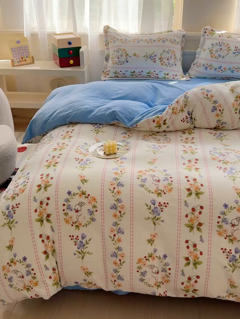 91家纺网 家纺一手货源 找家纺 绒裕家纺 2025秋冬新款230克8.5斤金貂绒牛奶绒四件套床单被套直播热款四件套 铃兰花语