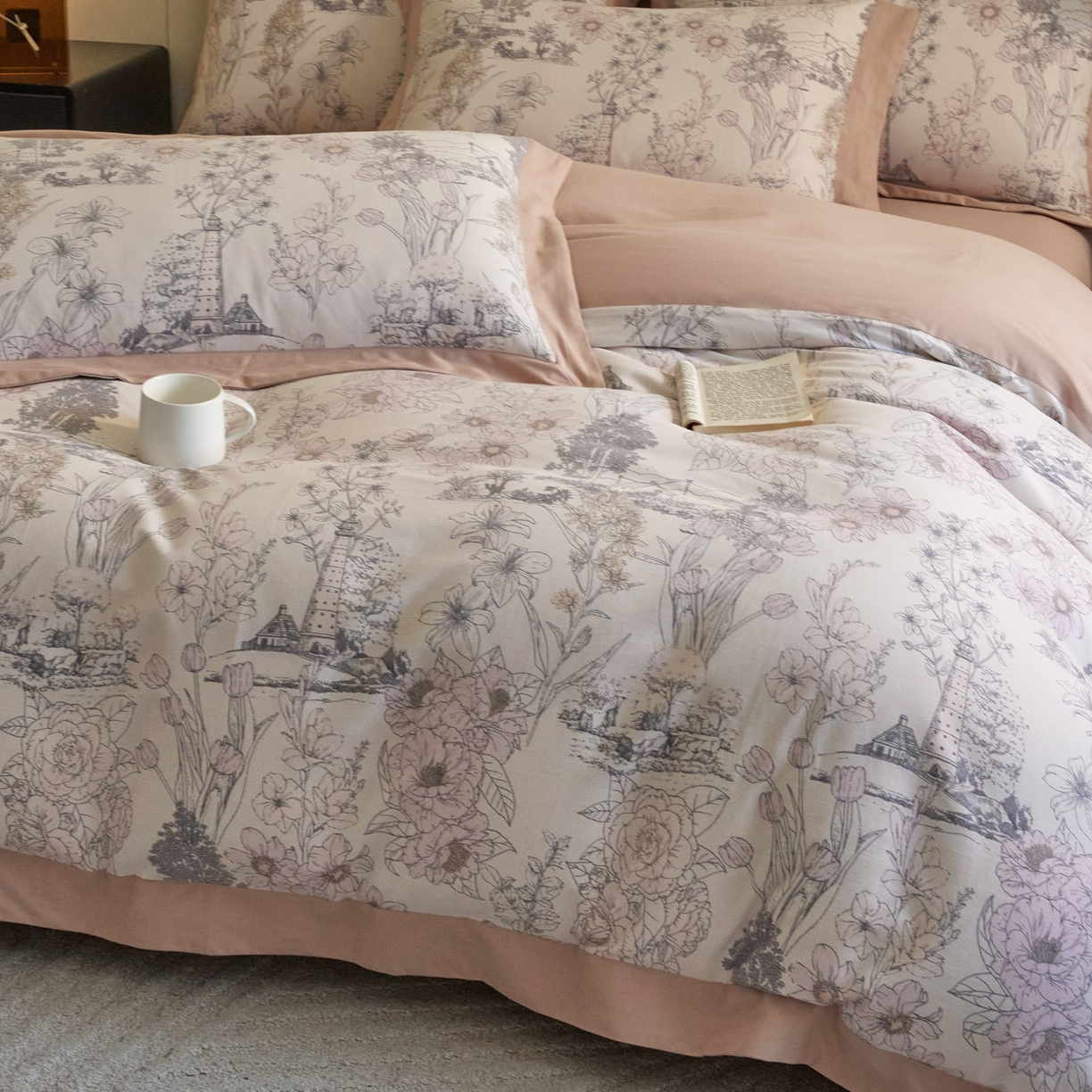 91家纺网 家纺一手货源 找家纺 慕晨 2025新款全棉纯棉磨毛轻奢数码印花直播热款四件套 美丽人生