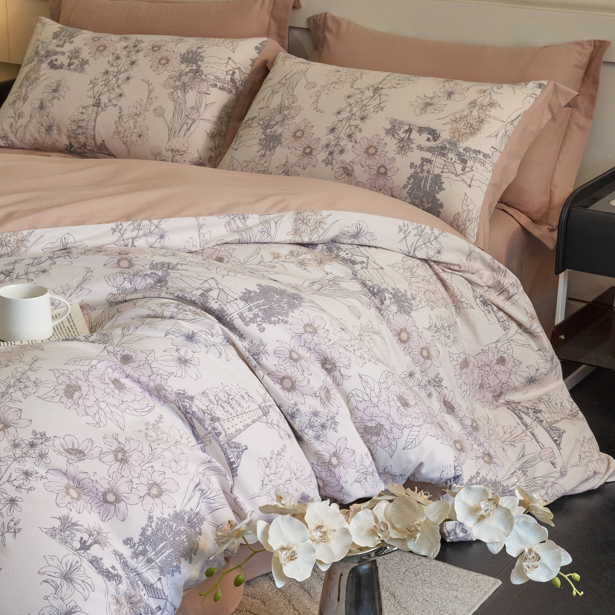 91家纺网 家纺一手货源 找家纺 慕晨 2025新款全棉纯棉磨毛轻奢数码印花直播热款四件套 美丽人生