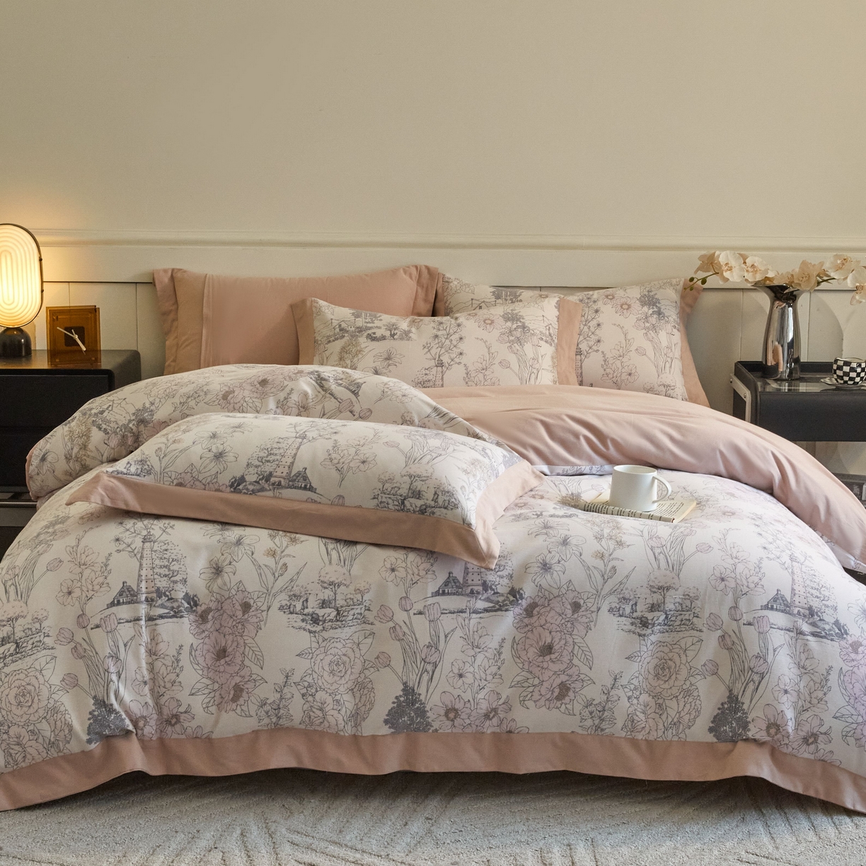 91家纺网 家纺一手货源 找家纺 慕晨 2025新款全棉纯棉磨毛轻奢数码印花直播热款四件套 美丽人生