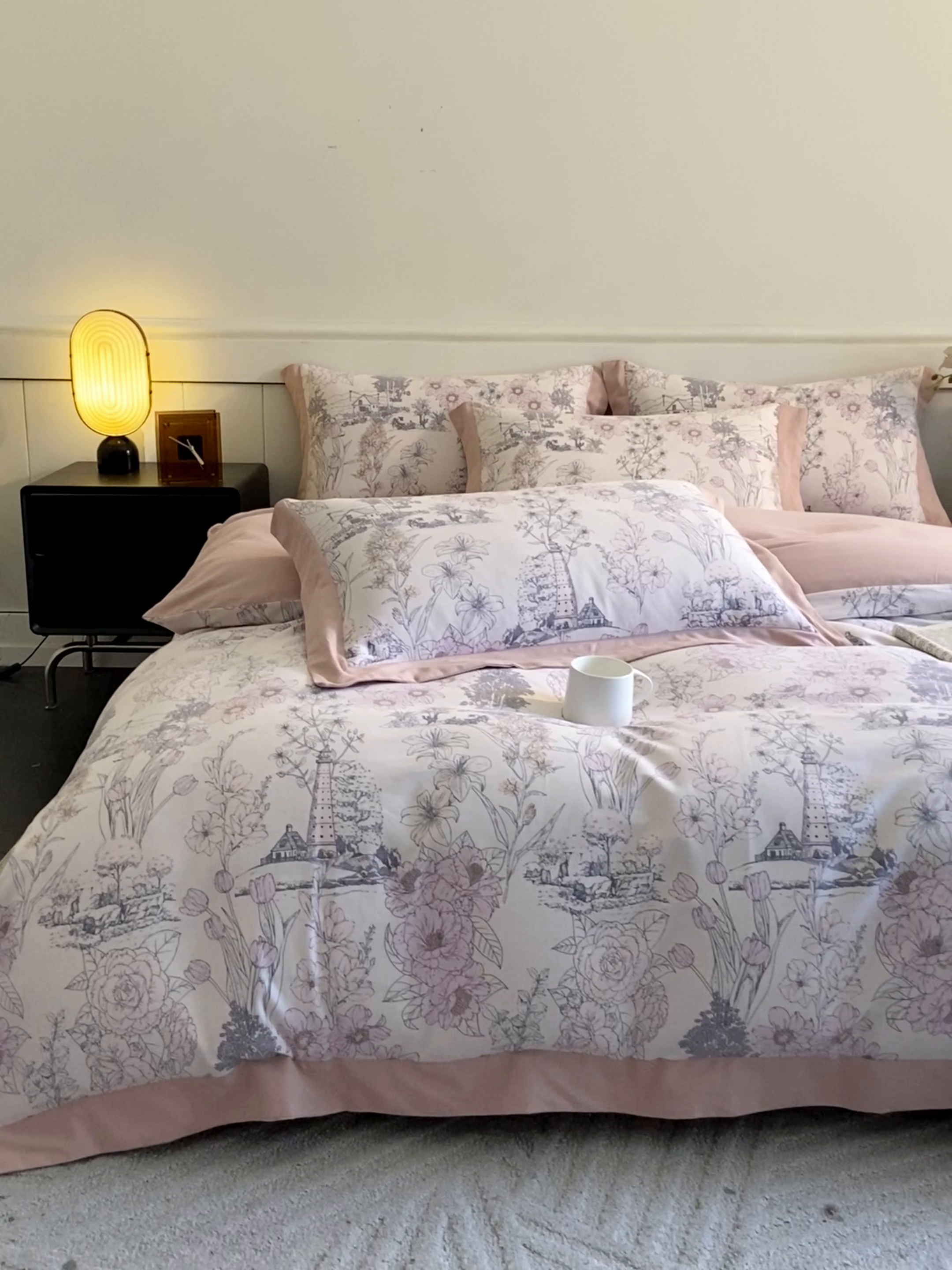 91家纺网 家纺一手货源 找家纺 慕晨 2025新款全棉纯棉磨毛轻奢数码印花直播热款四件套 美丽人生