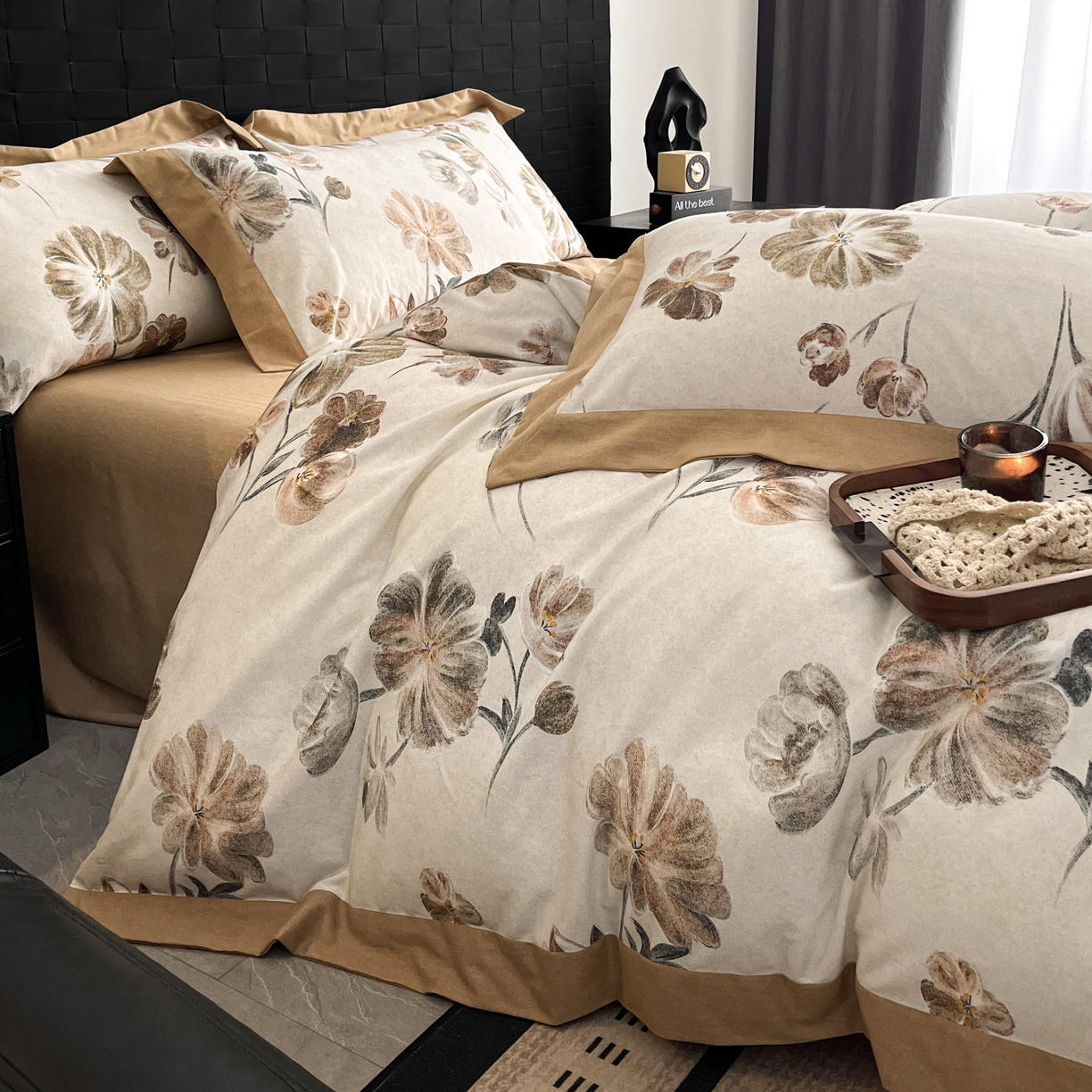 91家纺网 家纺一手货源 找家纺 慕晨 2025新款全棉纯棉磨毛轻奢数码印花直播热款四件套 木槿怡人