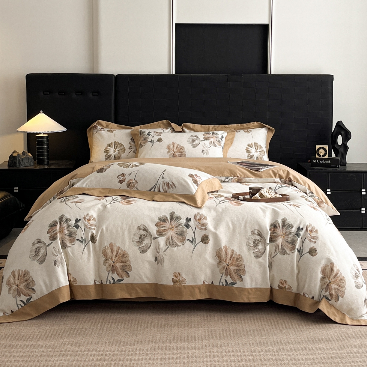 91家纺网 家纺一手货源 找家纺 慕晨 2025新款全棉纯棉磨毛轻奢数码印花直播热款四件套 木槿怡人