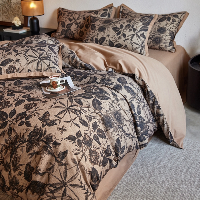 91家纺网 家纺一手货源 找家纺 （总）安莱生活 2025新款全棉拼角印花磨毛四件套-花卉系列