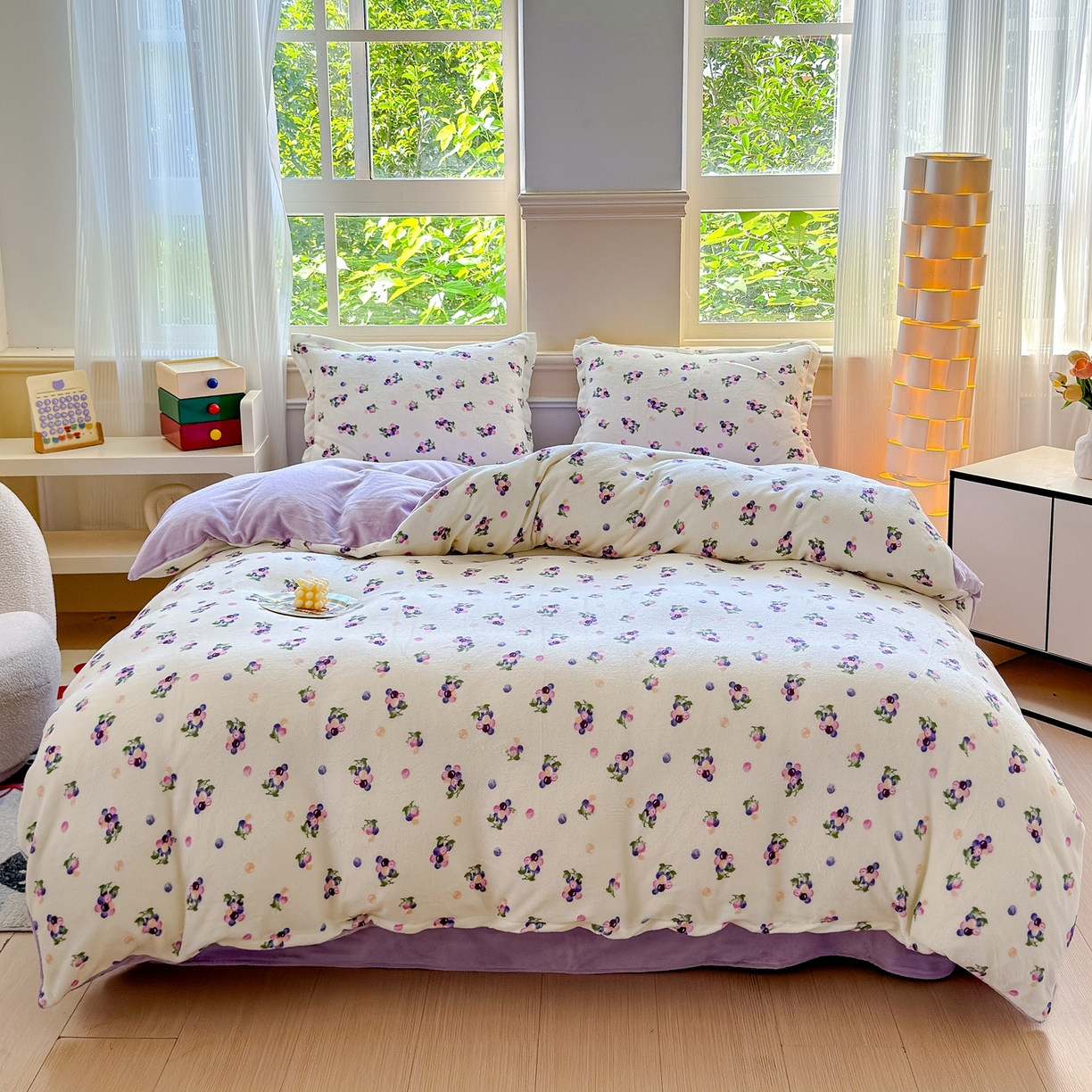 绒裕家纺 2025秋冬新款230克8.5斤金貂绒牛奶绒四件套床单被套直播热款四件套 紫葡萄