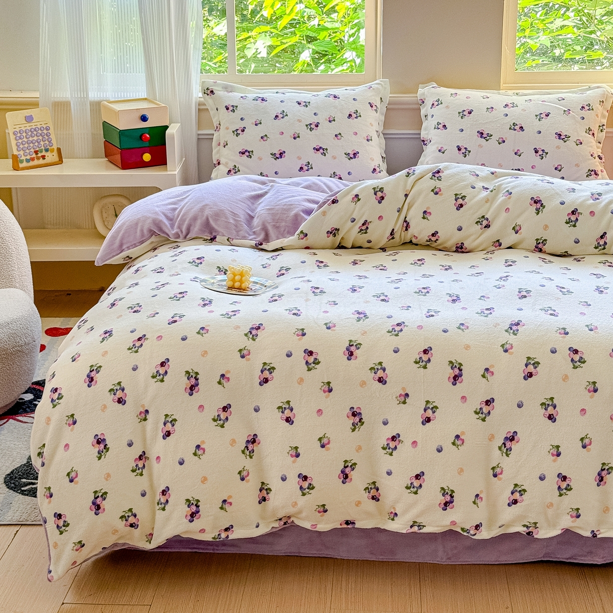 91家纺网 家纺一手货源 找家纺 绒裕家纺 2025秋冬新款230克8.5斤金貂绒牛奶绒四件套床单被套直播热款四件套 紫葡萄