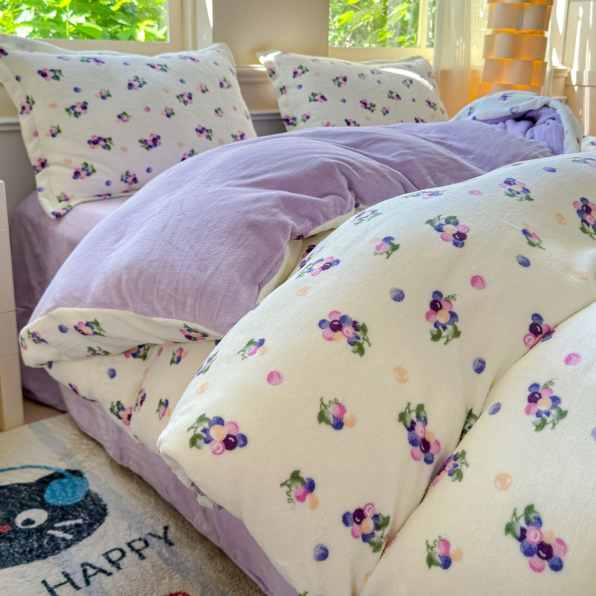 91家纺网 家纺一手货源 找家纺 绒裕家纺 2025秋冬新款230克8.5斤金貂绒牛奶绒四件套床单被套直播热款四件套 紫葡萄