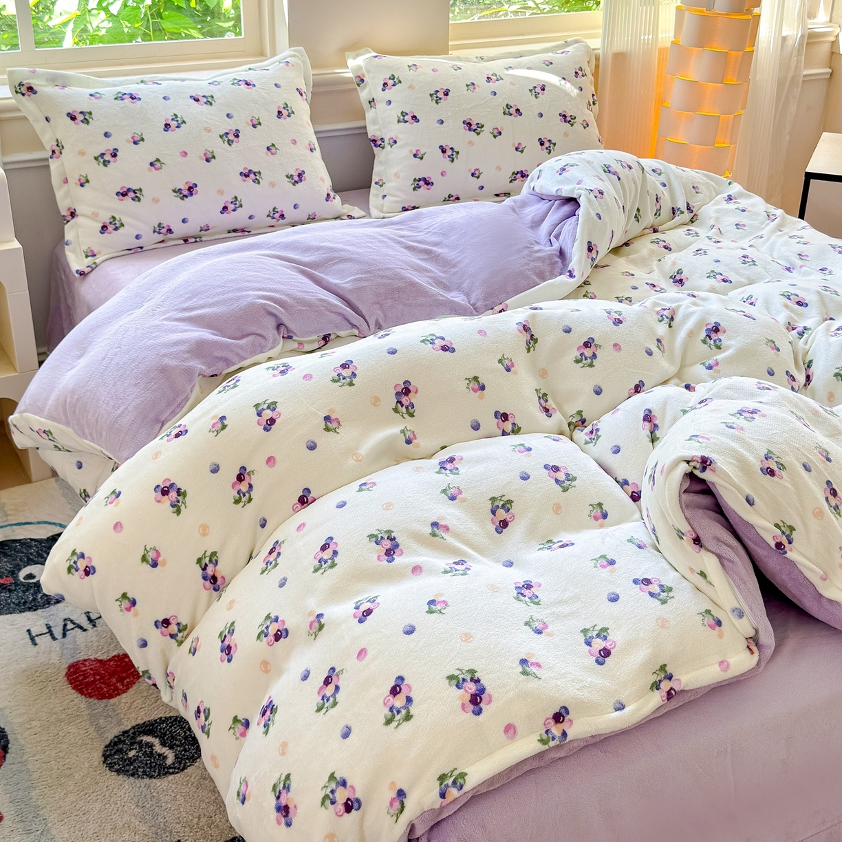 91家纺网 家纺一手货源 找家纺 绒裕家纺 2025秋冬新款230克8.5斤金貂绒牛奶绒四件套床单被套直播热款四件套 紫葡萄