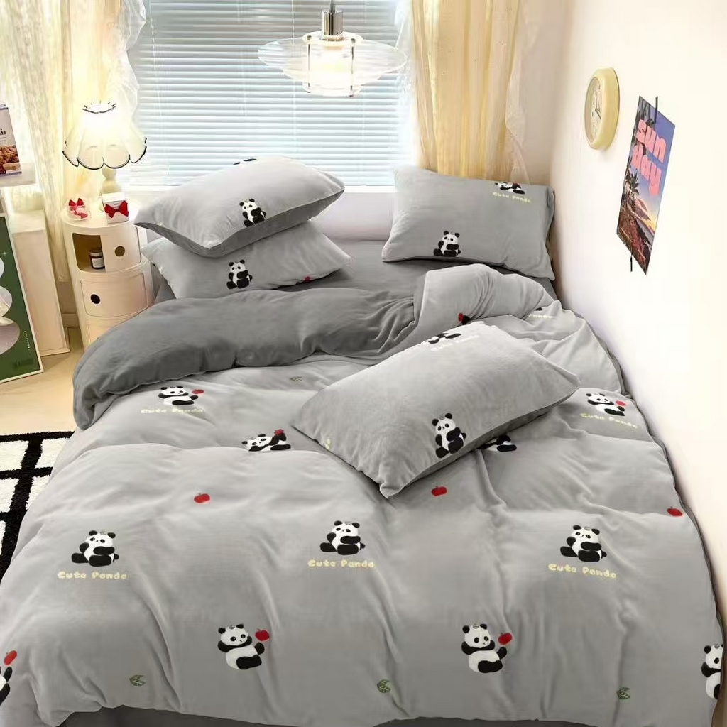 绒裕家纺 2025秋冬新款230克8.5斤金貂绒牛奶绒四件套床单被套直播热款四件套 小熊猫