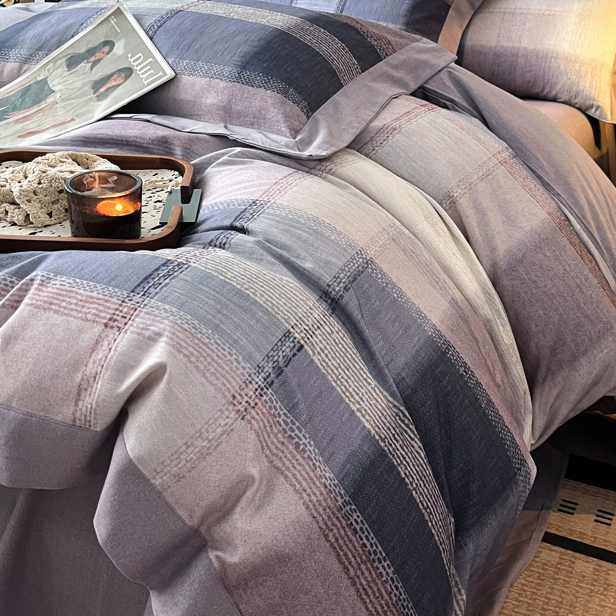 91家纺网 家纺一手货源 找家纺 慕晨 2025新款全棉纯棉磨毛轻奢数码印花直播热款四件套 轻织漫冬