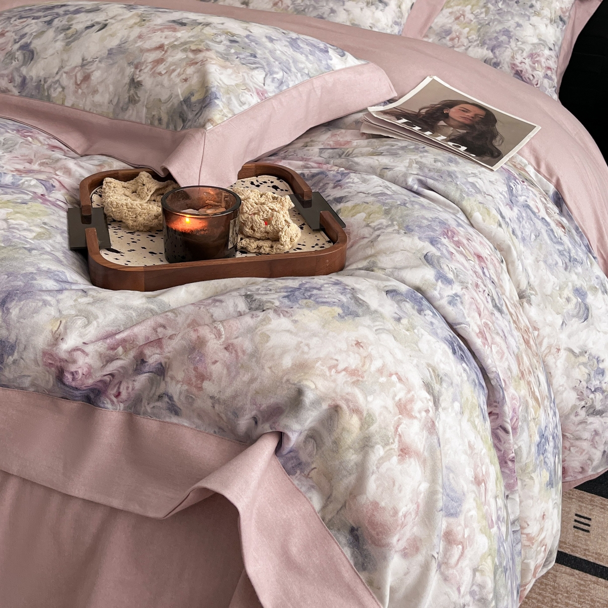 91家纺网 家纺一手货源 找家纺 慕晨 2025新款全棉纯棉磨毛轻奢数码印花直播热款四件套 蕊莳